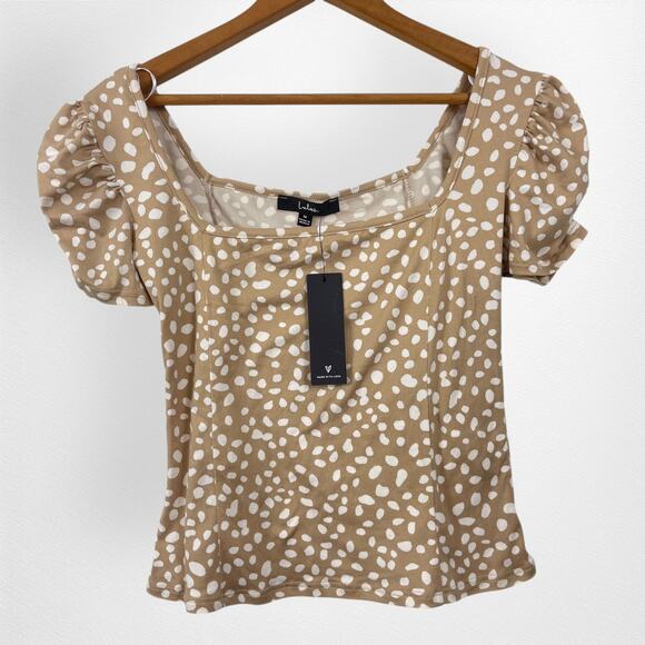 Lulu’s Square Neck Top Puff Sleeve Cropped Blouse Size Medium NWT - Picture 2 of 6